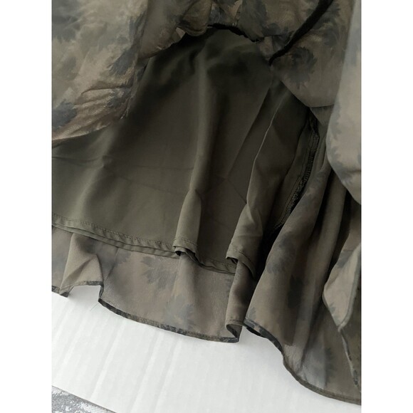 Steve Madden Women's Olive Floral Smocked-Neck Flutter Sleeve Maxi Dress Size L - Picture 11 of 12